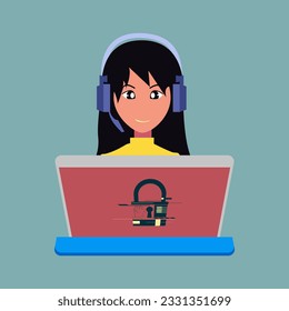 Computer hacker with laptop icon, vector
