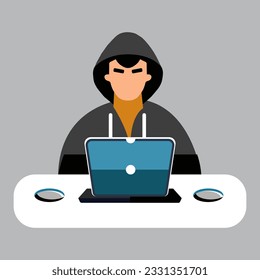 Computer hacker with laptop icon, vector