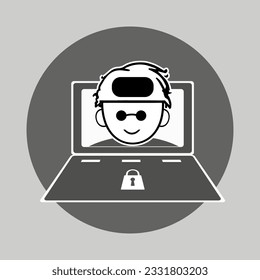 Computer hacker with laptop icon, vector