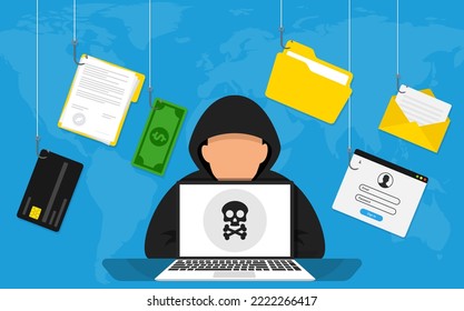 Computer hacker with laptop vector icon