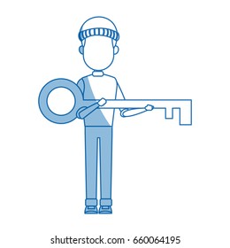 computer hacker man character holding key system thief