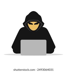 Clipart de iconos de logotipo de Ilustración vectorial plana de mascota hacker de computadora