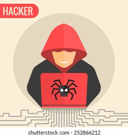 Computer Hacker Spread A Net - Isolated Vector Illustration.