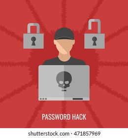 Computer hacker spread a net - isolated vector illustration.