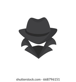 Computer hacker. An unknown man in a hat, a bandage on his face, with a raised collar. Stranger. Spy. Mafia.