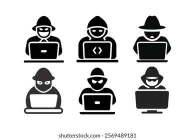 Computer Hacker Vector Arts and Silhouette Icons, Cybersecurity Graphic Designs.