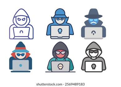 Computer Hacker Vector Arts and Silhouette Icons, Cybersecurity Graphic Designs.