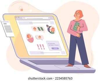 Computer hacker who steals money and personal data on Internet. Web crime with password hacking. Concept of phishing, hacker attacks, online fraud and web protection. Cheating and cybercrime