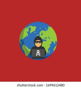 computer hackers on the world concept.Conceptual vector illustration in flat style design.Isolated on background.