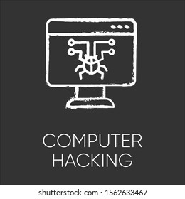Computer hacking chalk icon. Illegal access gain. Security breach. Malware, ransomware. Phishing, cybercrime. Malicious practice. Fraudulent scheme. Isolated vector chalkboard illustration
