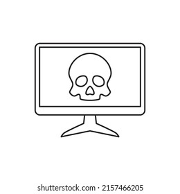 Computer hacking sign, computer displaying skull symbol icon in line style icon, style isolated on white background