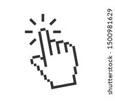 Computer hand cursor click, Pixelated hand pointer clicking effect, vector illustration