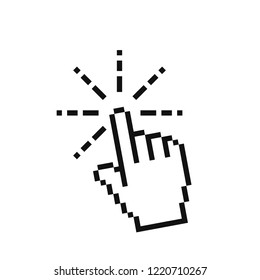 Computer hand cursor click, Pixelated hand pointer clicking effect, vector illustration
