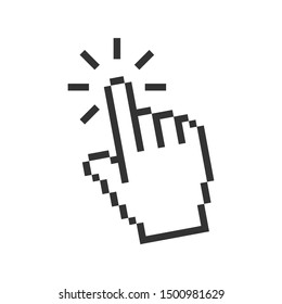 Computer hand cursor click, Pixelated hand pointer clicking effect, vector illustration