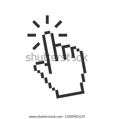 Computer hand cursor click, Pixelated hand pointer clicking effect, vector illustration