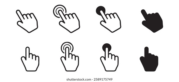 Computer hand cursor icon set. Mouse click cursor symbols. Hand click mouse sign. Vector illustration.