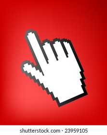 computer hand cursor symbol, on red background
