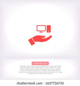 computer in hand icon , lorem ipsum Flat design