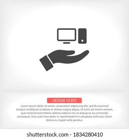 computer in hand icon , lorem ipsum Flat design