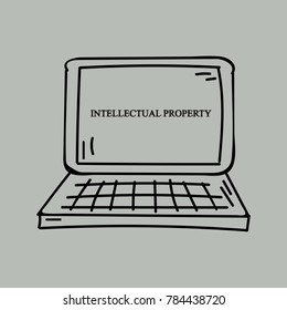 A computer hand painted. Business illustration with the inscription:intellectual property