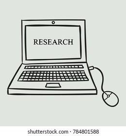 A computer hand painted. Business illustration with the inscription:research