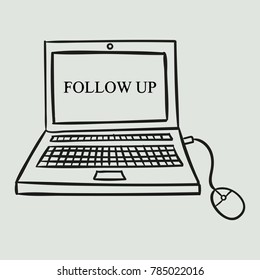 A computer hand painted. Business illustration with the inscription:follow up