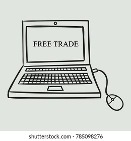 A computer hand painted. Business illustration with the inscription:free trade