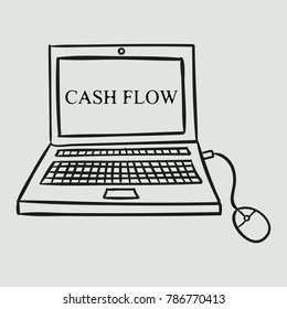 A computer hand painted. Business illustration with the inscription:cash flow
