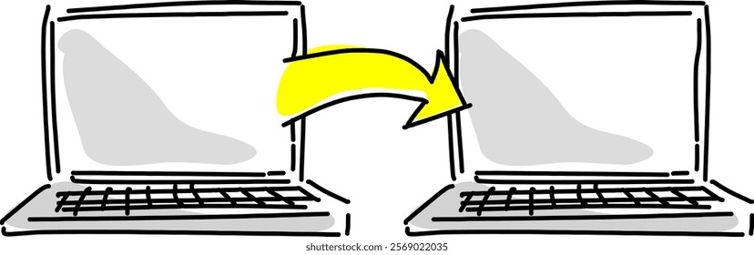 Computer hand-drawn line drawing of the image of replacement and data migration