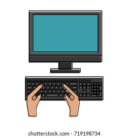 computer and hands typing on keyboard icon image 