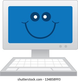 Computer with happy face smiling