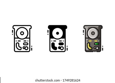 Computer hard disk icon. With outline, glyph, and filled outline style