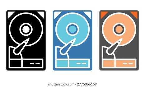 Computer hard drive hardware icon collection in flat modern style featuring storage, memory, data, recovery, and backup.
