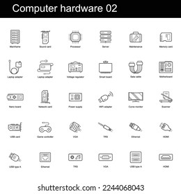 Computer hardware 02 icons Vector set. 30 of high quality black outline icons.