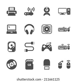 computer hardware and accessories icon set, vector eps10.