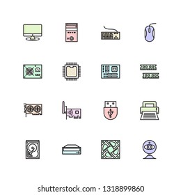 computer hardware and accessories icons set filled outline or line style vector illustration. computer peripherals. Computer icon you can use for any purpose such a new project, website, etc