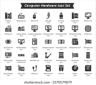 Computer Hardware Black icon set, Vector Icon Set