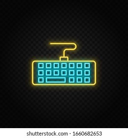 Computer, hardware. Blue and yellow neon vector icon. Transparent background