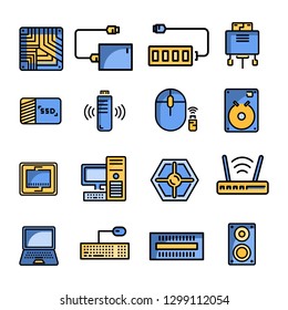 computer hardware color line icon set