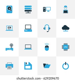 Computer Hardware Colorful Icons Set. Collection Of File, Microprocessor, Floppy Disk And Other Elements. Also Includes Symbols Such As Database, Notebook, File.