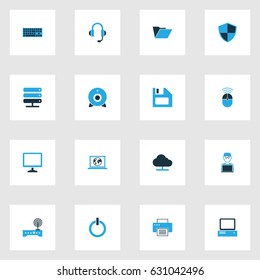 Computer Hardware Colorful Icons Set. Collection Of Print, Earphones, Power And Other Elements. Also Includes Symbols Such As Printer, Security, Laptop.