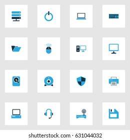 Computer Hardware Colorful Icons Set. Collection Of Print, Computer, Floppy Disk And Other Elements. Also Includes Symbols Such As Security, Keyboard, Modem.
