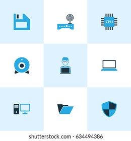 Computer Hardware Colorful Icons Set. Collection Of Firewall, Laptop, Camera And Other Elements. Also Includes Symbols Such As Laptop, Folder, Security.