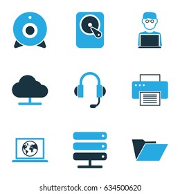 Computer Hardware Colorful Icons Set. Collection Of Connection, Print, Network And Other Elements. Also Includes Symbols Such As Web, Man, Access.