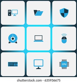 Computer Hardware Colorful Icons Set. Collection Of Keypad, Microprocessor, Firewall And Other Elements. Also Includes Symbols Such As Screen, Laptop, Personal.
