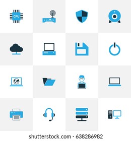 Computer Hardware Colorful Icons Set. Collection Of Network, Power, File And Other Elements. Also Includes Symbols Such As Security, Man, Database.