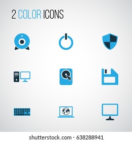 Computer Hardware Colorful Icons Set. Collection Of Camera, Floppy Disk, Firewall And Other Elements. Also Includes Symbols Such As Power, Web, PC.