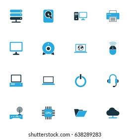 Computer Hardware Colorful Icons Set. Collection Of Camera, Power, Print And Other Elements. Also Includes Symbols Such As Web, File, Storage.