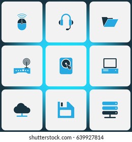 Computer Hardware Colorful Icons Set. Collection Of File, Storage, Control And Other Elements. Also Includes Symbols Such As Personal, Diskette, Storage.
