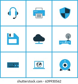 Computer Hardware Colorful Icons Set. Collection Of Camera, Firewall, Storage And Other Elements. Also Includes Symbols Such As Router, Wifi, Firewall.